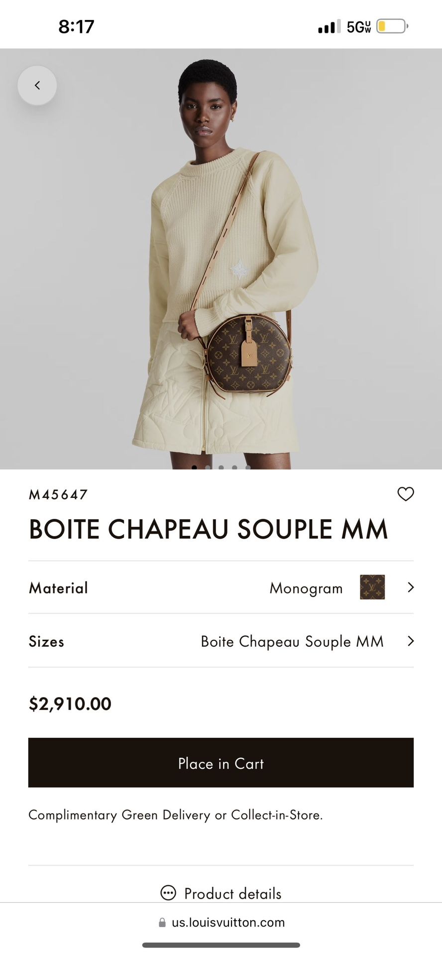 Authentic Brand New Louis Vuitton BOITE CHAPEAU SOUPLE MM Monogram M45647