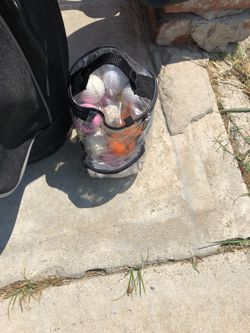 Golf clubs, golf bag, golf picks, golf balls