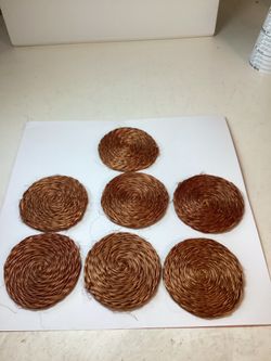 Set of 7 Vintage Woven Straw Coasters