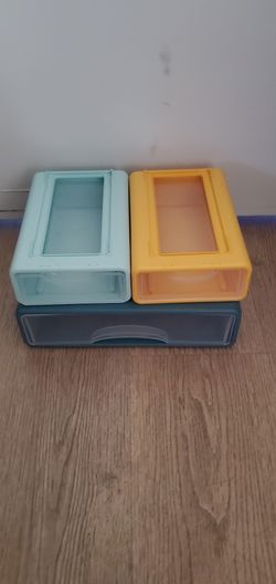 New Stackable Plastic Storage Drawers - Desktop Organizer Set (Blue/Yellow/Dark Blue)