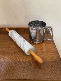 Marble rolling pin and flour sifter