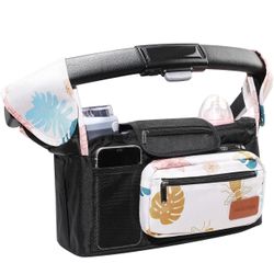 Stroller Organizer with Cup Holder Detachable Wristlet Large Capacity Baby Stroller Bag for Mom, Fits Uppababy, Baby Jogger, Britax, BOB, More (Garden