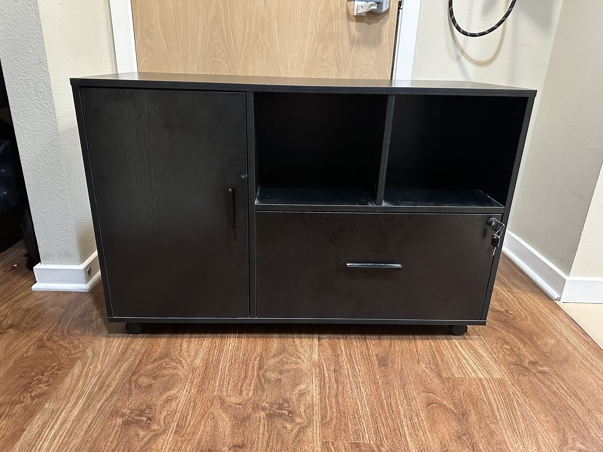 Office File Cabinet With Lock, 1-Drawer Wood Filing Cabinet On Wheels, Printer Stand For Home Office