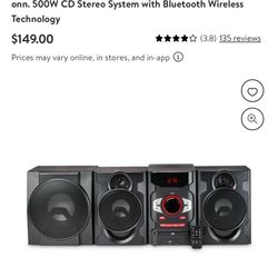 onn. 500W CD Stereo System with Bluetooth Wireless Technology