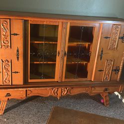 Bavarian Solid Oak China Cabinet & Dining Table