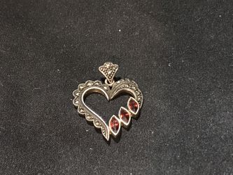 Sterling Silver Heart Pendant With Garnet And Marcasite Stones