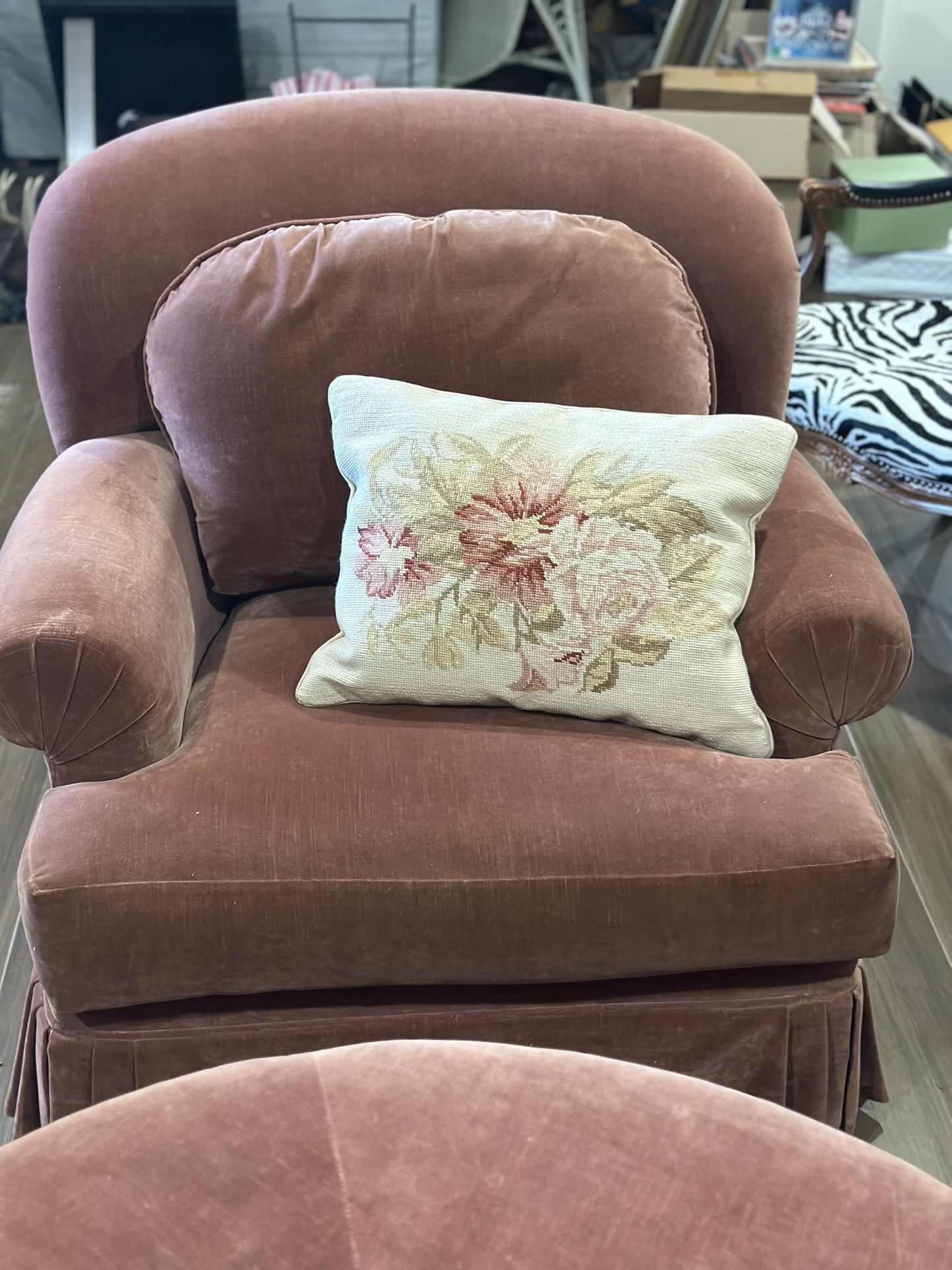Vintage Rose Velvet Ralph Lauren Fabric Chair And Ottoman 