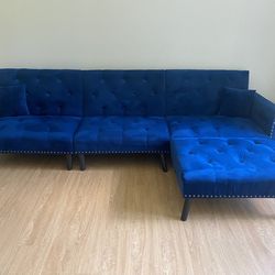 Velvet Sectional With Reversible Chaise + 2 Matching Toss Pillows