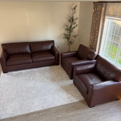 Crate & Barrel Genuine Leather Sofa Set – Like New