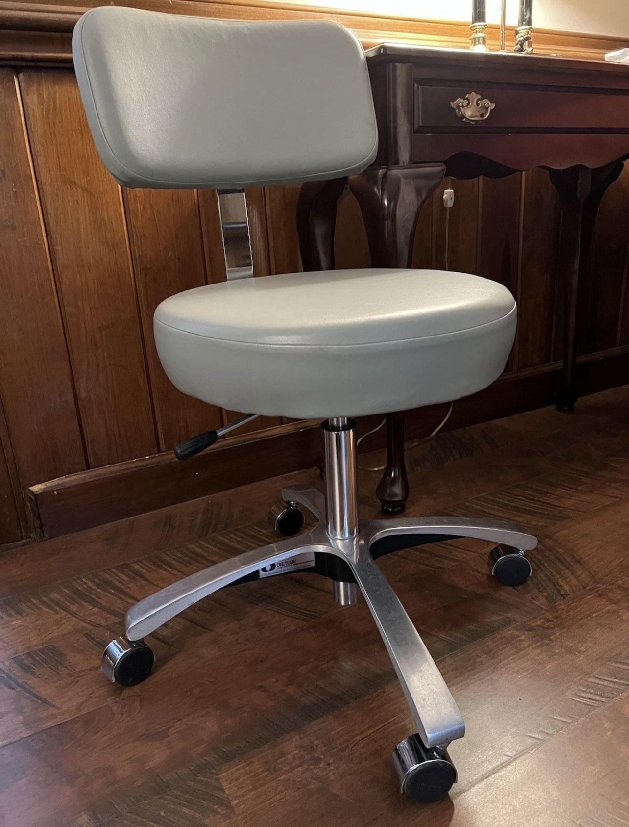 Medical Stool Adjustable chair with wheels gray Del-Tube Corp. division of E F.Brever