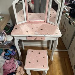 Kids “Princess” Vanity Table with Mirror and Stool