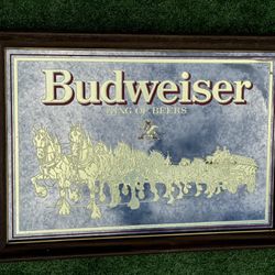 Budweiser Glass Mirror Beer Sign - 1980’s Collectible