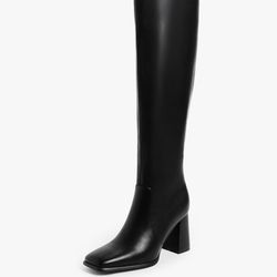 Modatope Black Chunky Heel Knee High Boot Size 8