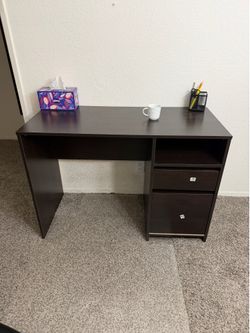 Dark Brown Computer Desk w Storage Drawers