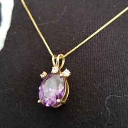 Simulated Amethyst And Diamond Necklace.