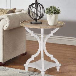 New Round Accent Side Table Rustic End Table Nightstand for Living Room Bedroom Wood Top