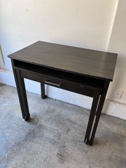 Brown Rolling Desk with Storage Drawer