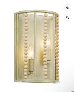 New 2-Light Hanover Calliope Natural Wood Bead Wall Sconce in Antique Cream | Wall Mounted Hardwired