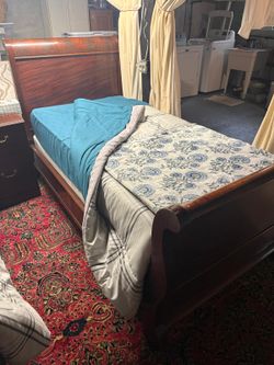 Dark Wood Twin Sleigh Bed Frame