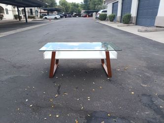 Modern Glass Top Coffee Table – White & Wood Finish