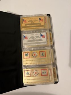 74 Gold Tone Engravable Social Security Style ID Cards Assorted Lot w/ Album