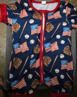 Baby Romper Baseball American Flag Print