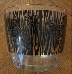 Vintage Ravenscroft Anchor Hocking Kenya Zebra Print Glass Bowl  Signed Kristin