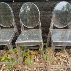 3 Clear Lucite Stools With Backs