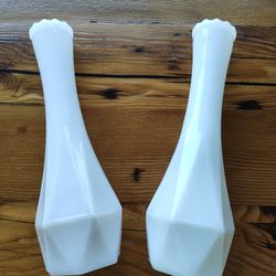Two Vintage Milk Glass Vases 
