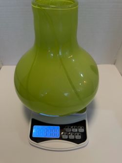 Vintage Large Hand Blown Lime Green Onion Glass Vase - Polished Base