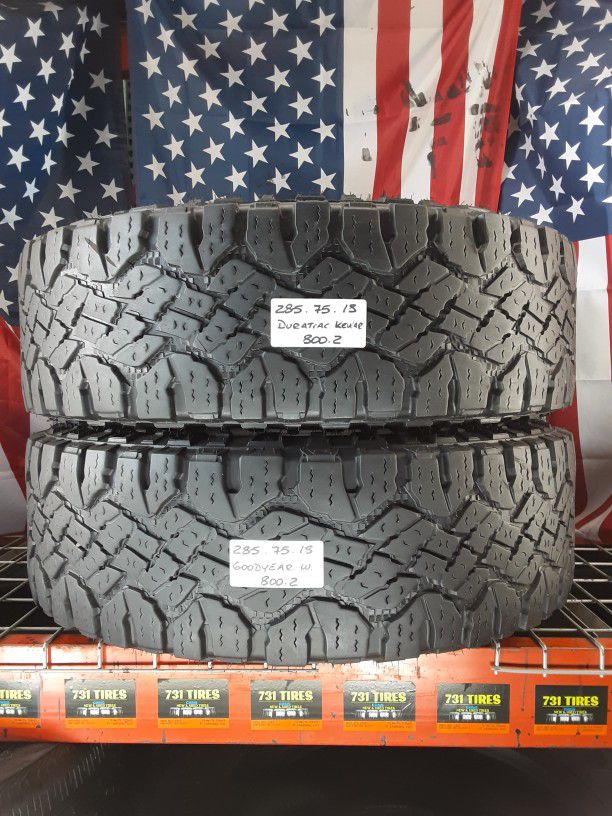 2 USED TIRES LT285/75R18 ALL TERRAIN GOODYEAR WRANGLER DURATRAC KEVLAR 285  75 18 for Sale in Fort Lauderdale, FL - OfferUp