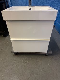 White Bathroom Vanity with Sink and Faucet