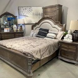New Charmond King Size 5pc Bedroom Set With Dresser Mirror Nightstand Chest Without Mattress Free Delivery 