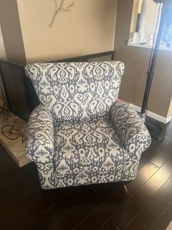 Upholstered Accent Chair Blue Ikat Pattern