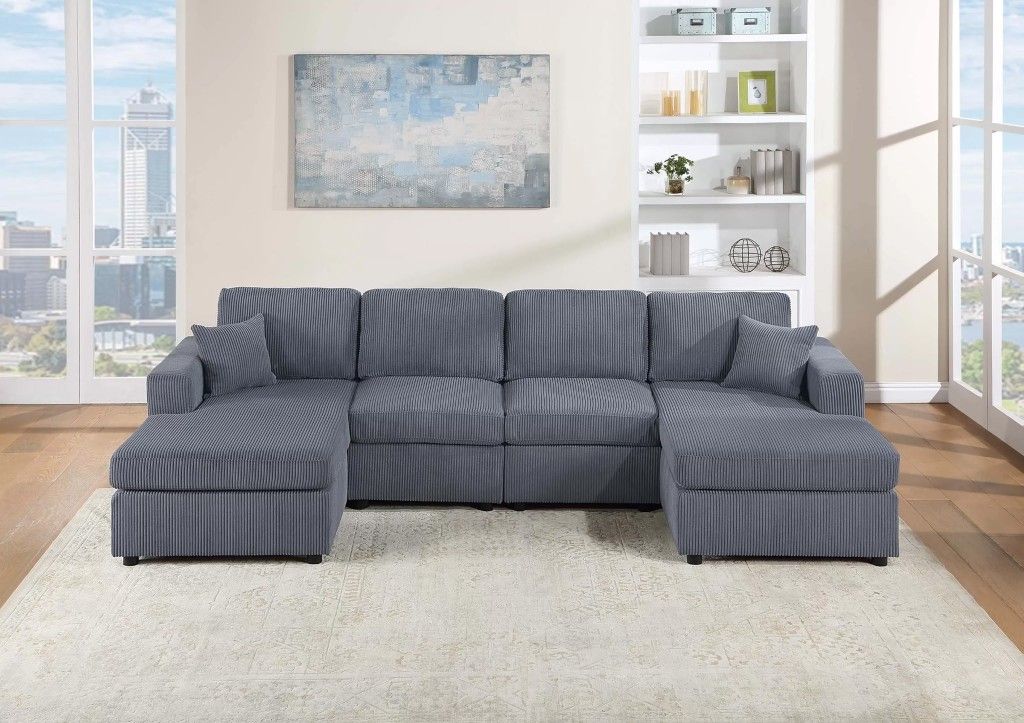 ✅️✅️4 pc  corduroy fabric sectional sofa with double chaise ✅️✅️