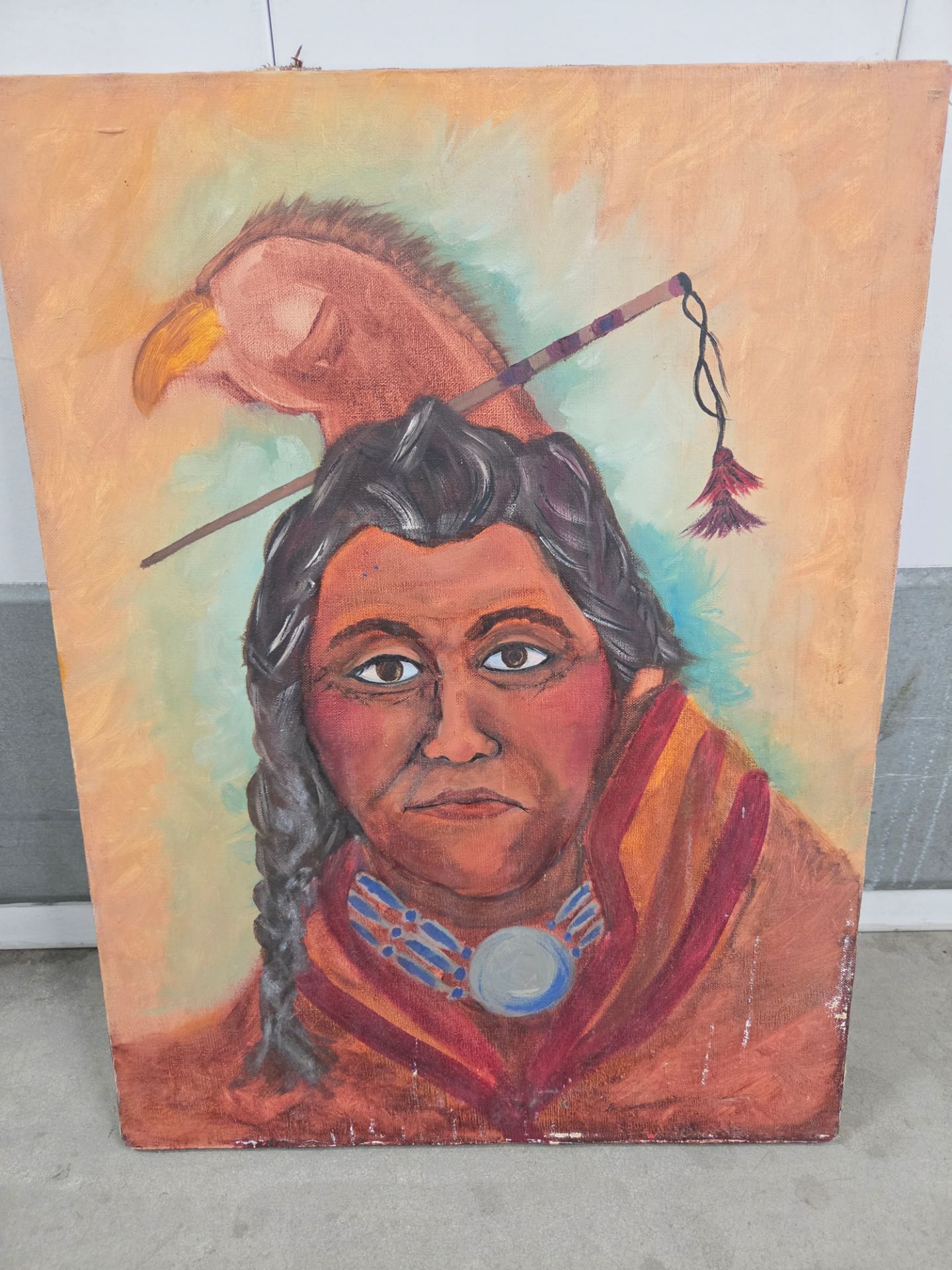 Vintage native American painting on canvas about 18 x 24 TV Prop??