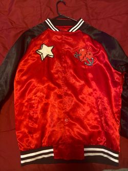BKYS Red Black Satin Bomber Jacket Patches XL