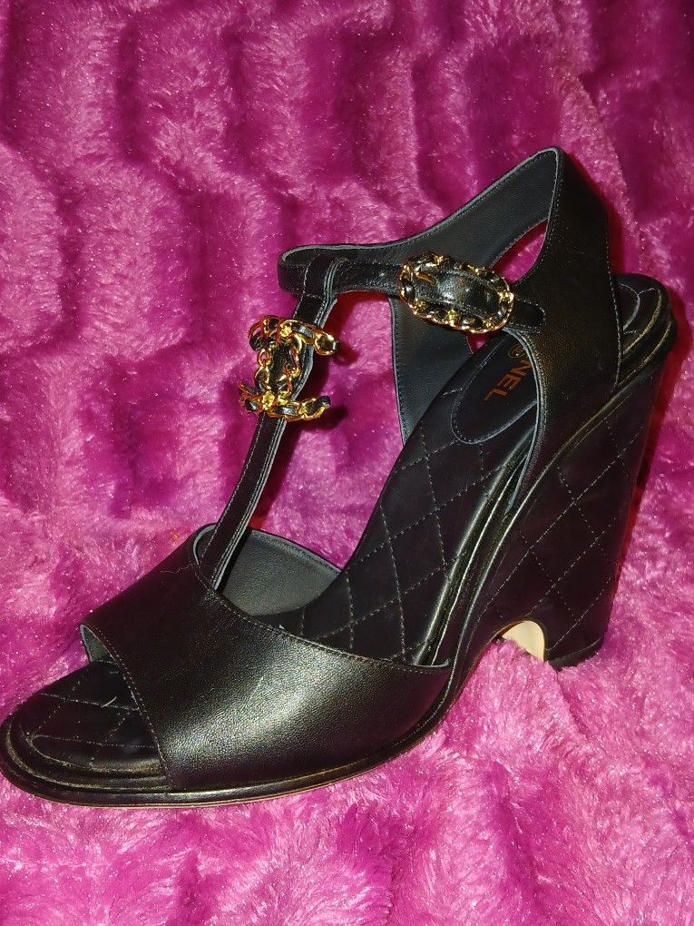 CHANEL Wedge Platform Sandals