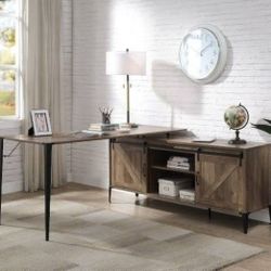 Brand New Warm Oak Finish L-shaped Design Desk & Storage Cabinet 