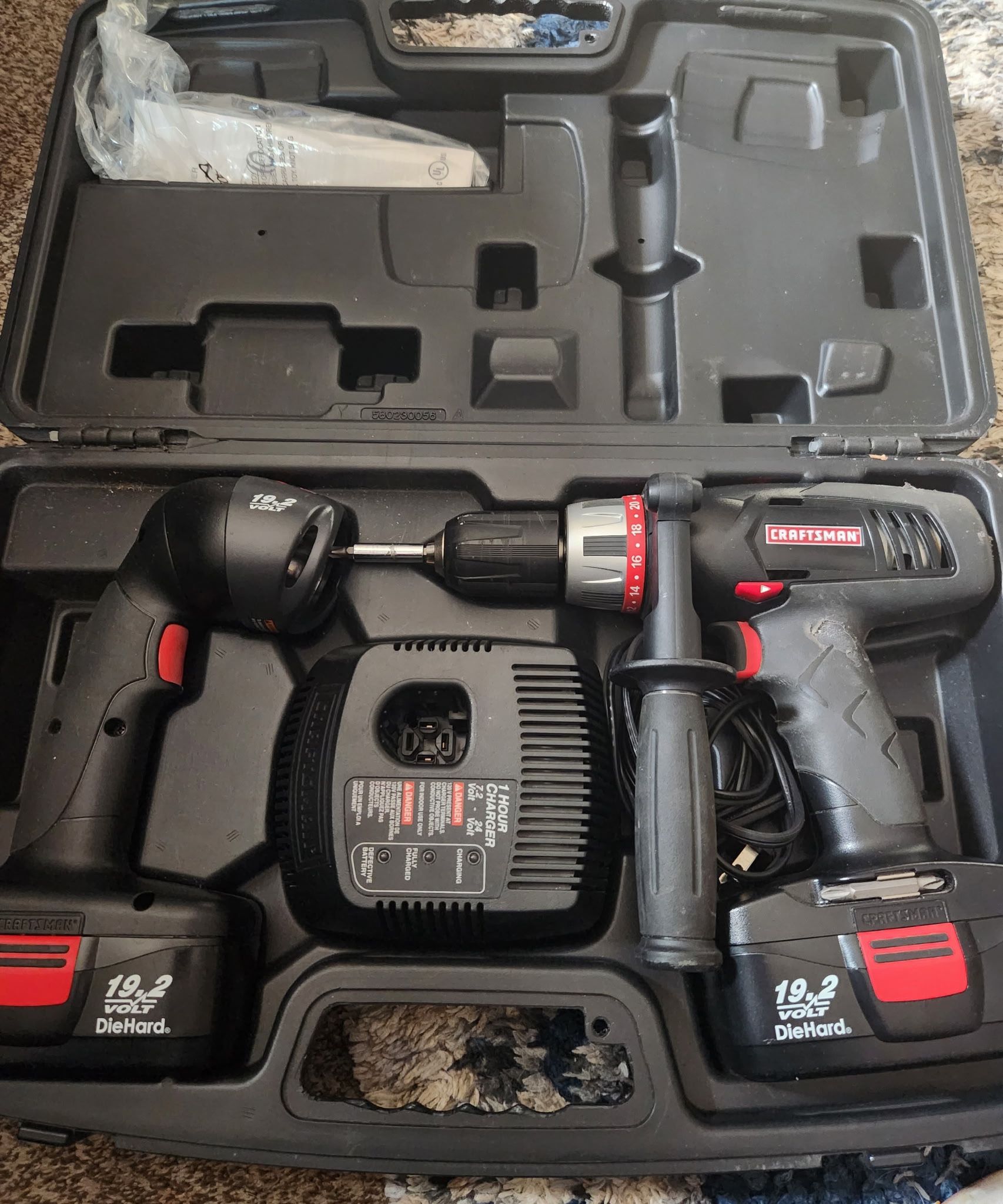 Craftsman Drill And Flash Light With Charger And 2 Batteries In Case