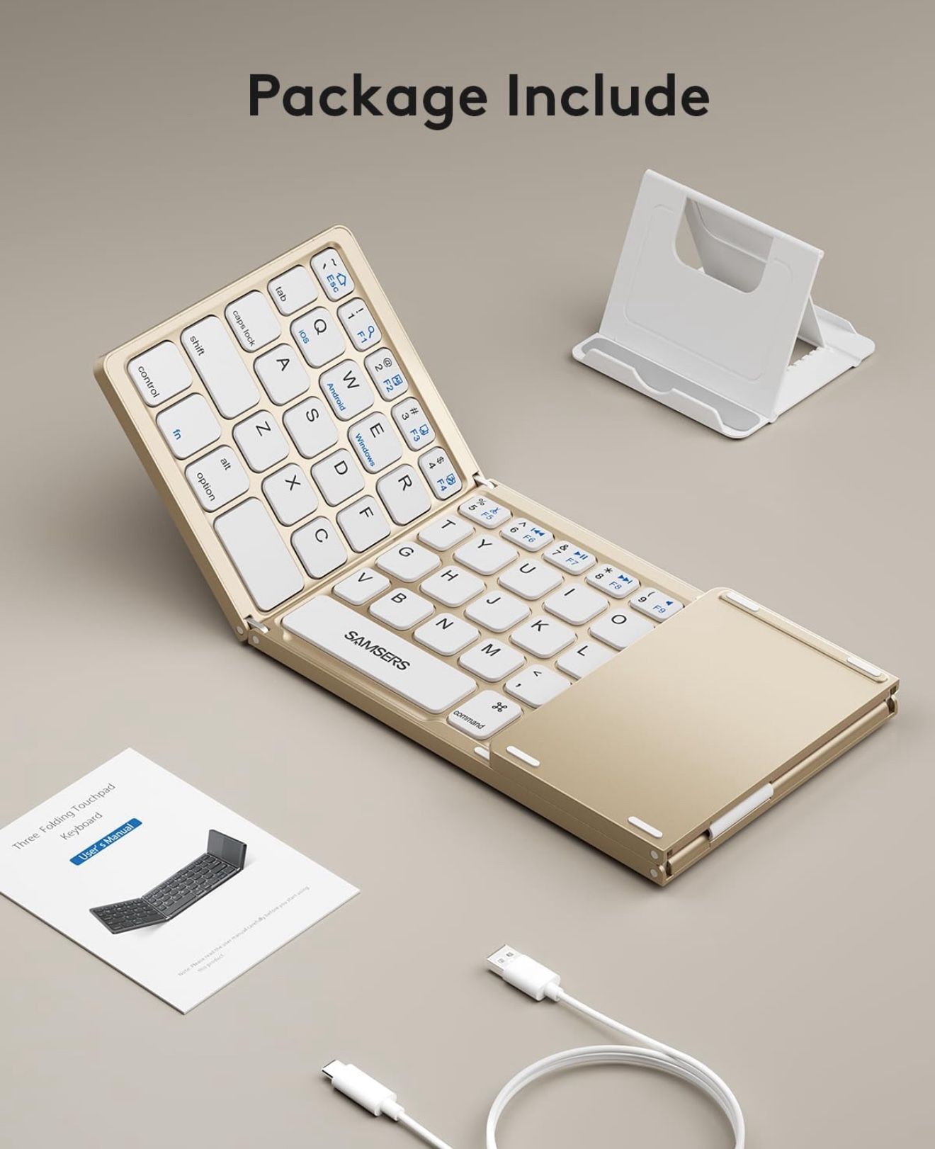 Samsers Foldable Bluetooth Keyboard with Touchpad - Portable Wireless Keyboard with Holder, Rechargeable Full Size Ultra Slim Pocket Folding Keyboards