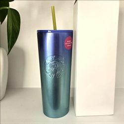 New Starbucks 24 Oz Hawaii Collection Tumbler Blue Ombre Iced Coffee Cup