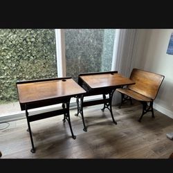Vintage School Desks Wood And Iron Amazing Shape 