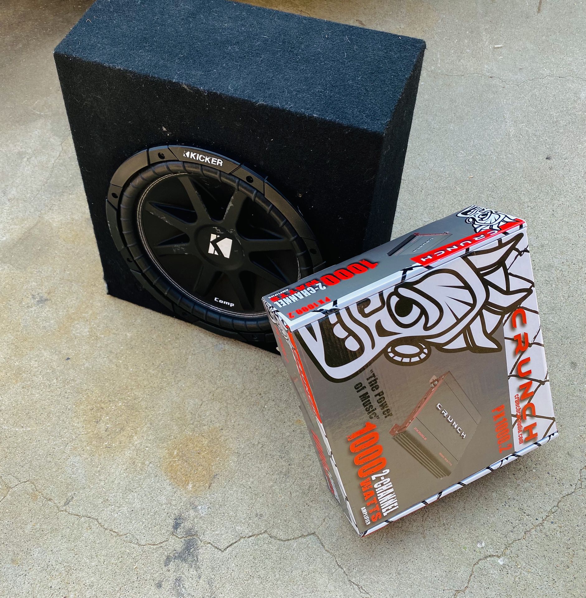 $150 no less / Kicker Comp 12 inch Sub / ELine Sub Box / new amp