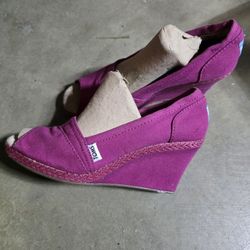 3 Pairs of TOMS shoes wedges slip on open toe