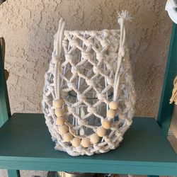 Coastal Macrame Candle Holder With Beaded Handle