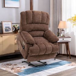 Power Lift Chair with Full-Body Massage and Heat,Electric Recliner Chairs for Adults,Remote Control,Standing Assistance,USB Ports (Brown, Chenille（Wit
