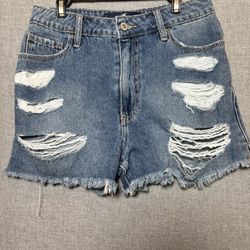Hollister Ultra High Rise Denim Vintage Relaxed, Mom Shorts Distressed Size 25