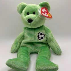 Ty Retired Vintage 1998/1999 Kicks the Soccer Bear Beanie Baby rare with errors