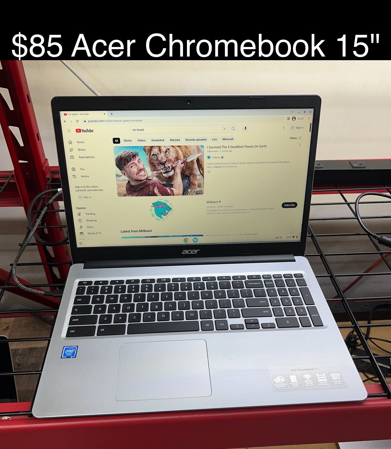 Acer Chromebook Laptop 15” Includes Charger, Good Battery